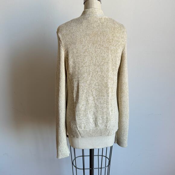 DIANE VON FURSTENBURG Fausta Drop Down Cardigan Sweater Ivory Gold Metallic Knit - Picture 5 of 10